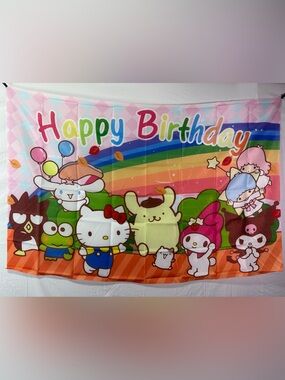 Sanrio Characters Happy Birthday Backdrop Banner 5x3Ft.